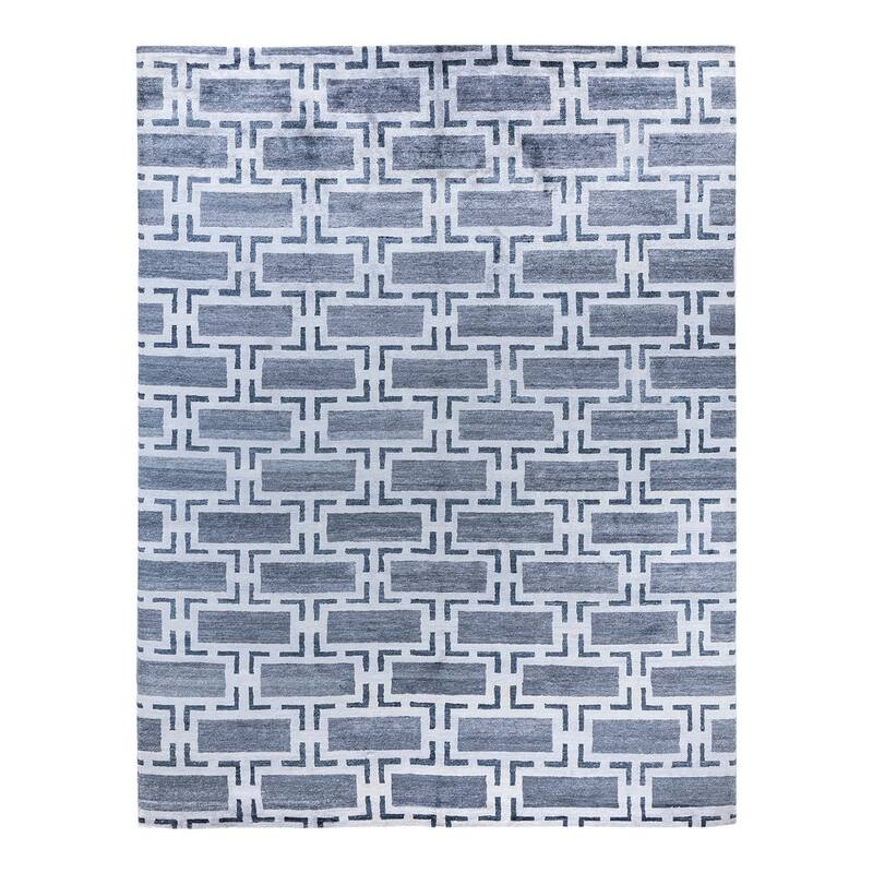 Modern One-of-a-Kind Hand-Knotted Area Rug, Blue - 9' 0" x 11' 10"