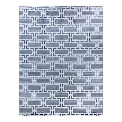 Modern One-of-a-Kind Hand-Knotted Area Rug, Blue - 9' 0" x 11' 10"