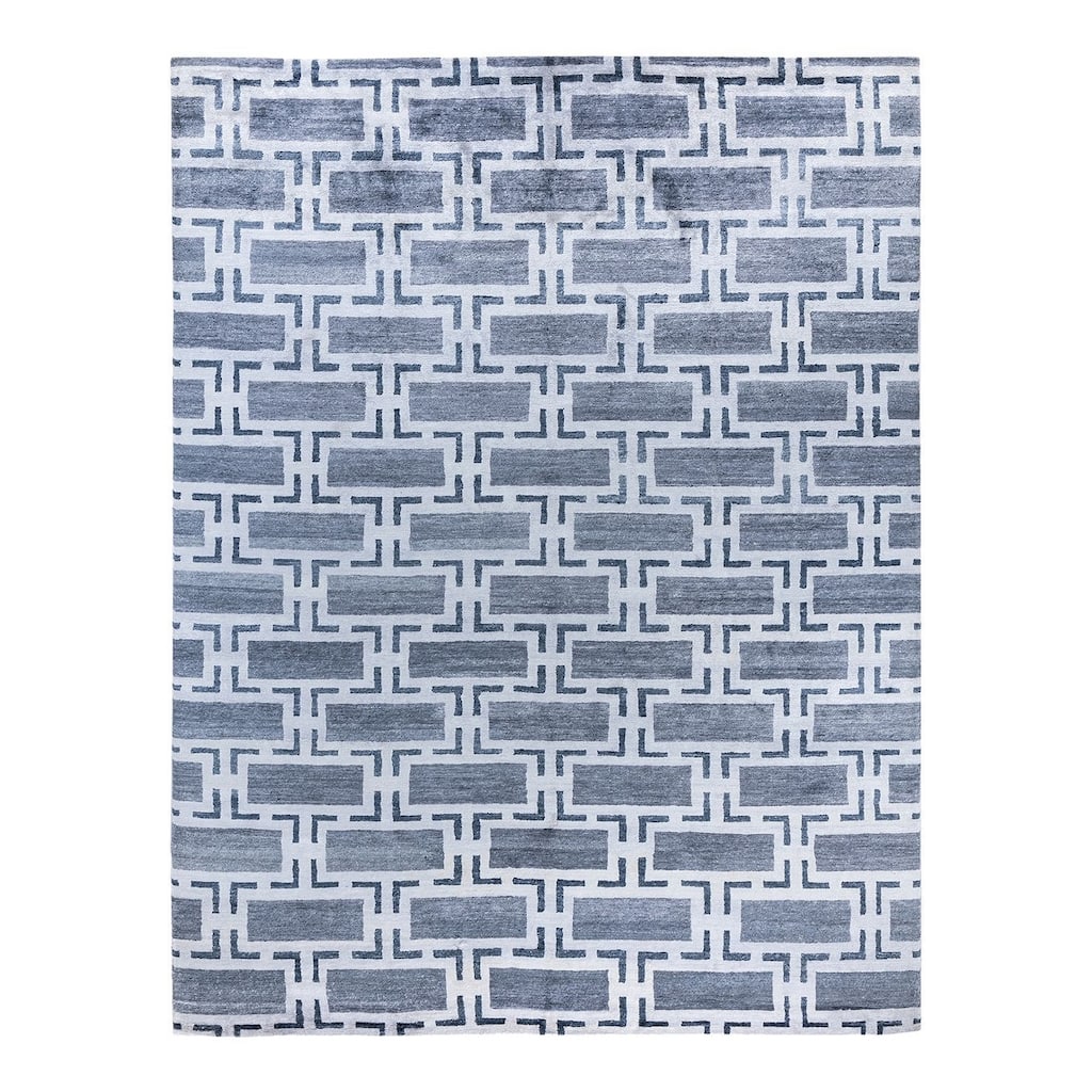 Modern One-of-a-Kind Hand-Knotted Area Rug, Blue - 9' 0" x 11' 10"