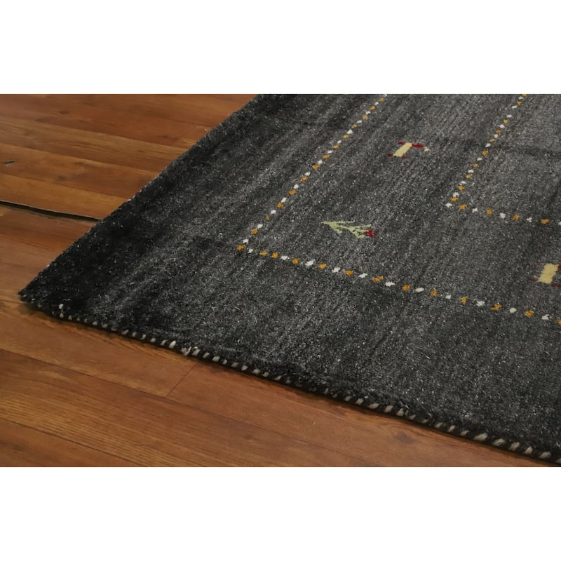 Hand Knotted Oriental 100% Wool Carpet Tribal Animal Pictorial Greys & Charcoal Gabbeh Area Rug - 8' 0'' X 8' 3''