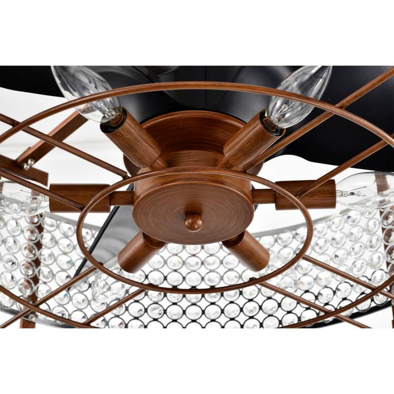 Jovanni 23 Inch Chrome Finish Ceiling Fandelier Crystal 6-Light with Remote