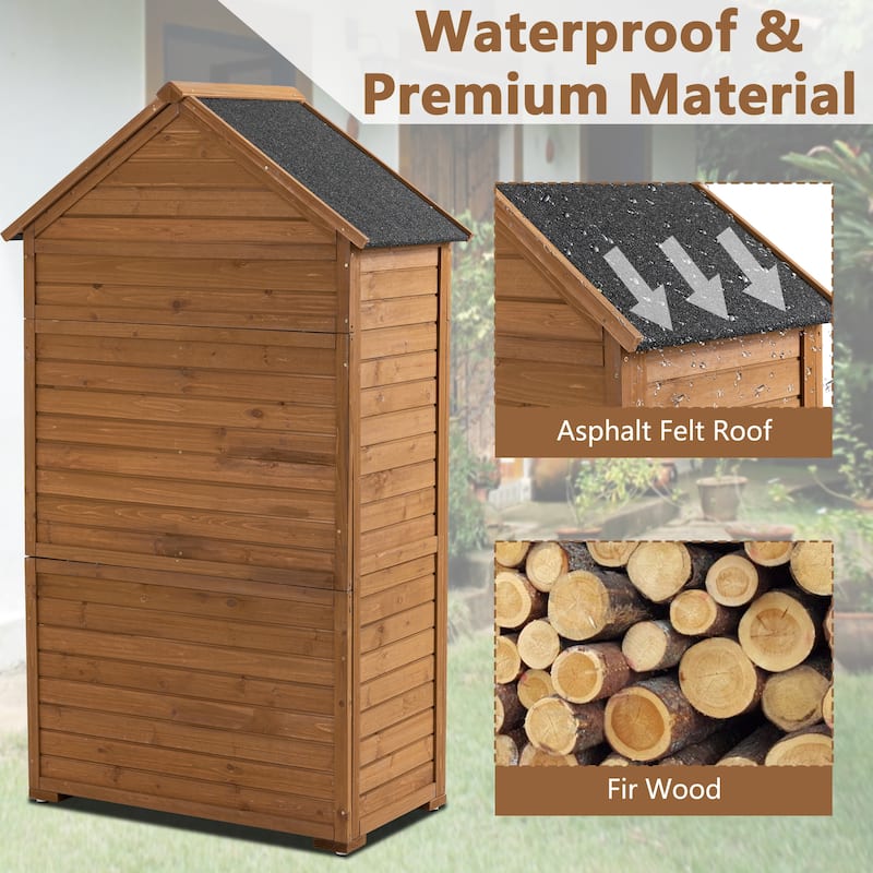 Outdoor Storage Cabinet, Garden Wood Tool Shed, Outside Wooden Shed Closet with Shelves and Latch