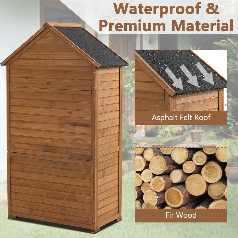 Outdoor Storage Cabinet with Removable Shelves, Wooden Closet Garden Tool Shed with Adjustable Feet, Waterproof Roof