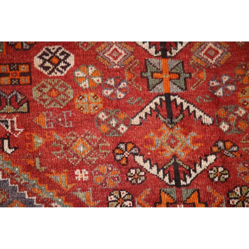Geometric Shiraz Persian Vintage Area Rug Handmade Wool Carpet - 3'8"x 5'8"