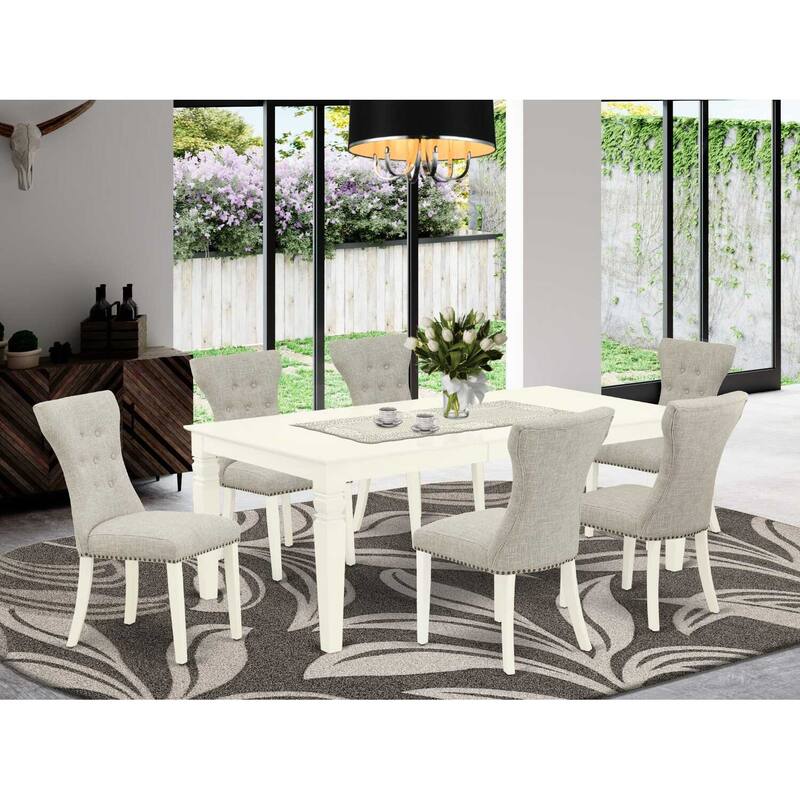 HomeStock 7-Piece Linen white Solid Wood Top-Rectangular Dining Room Set with Butterfly Leaf-Seats 4