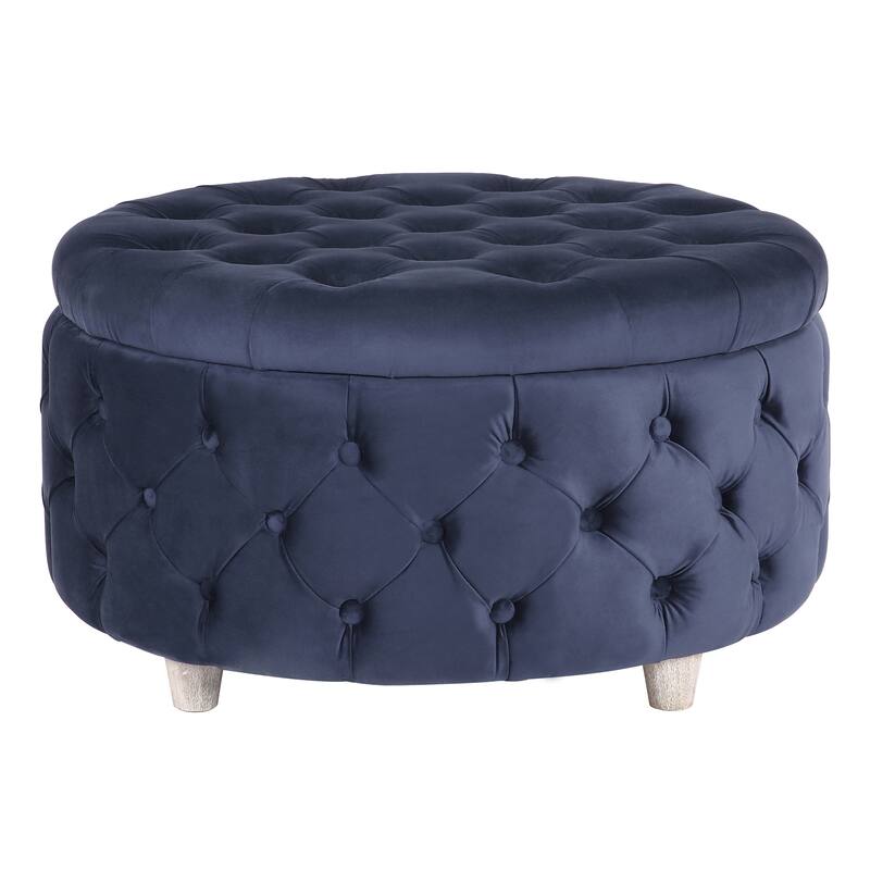 29.5" Wide Velvet Tufted Round Ottoman With Storage