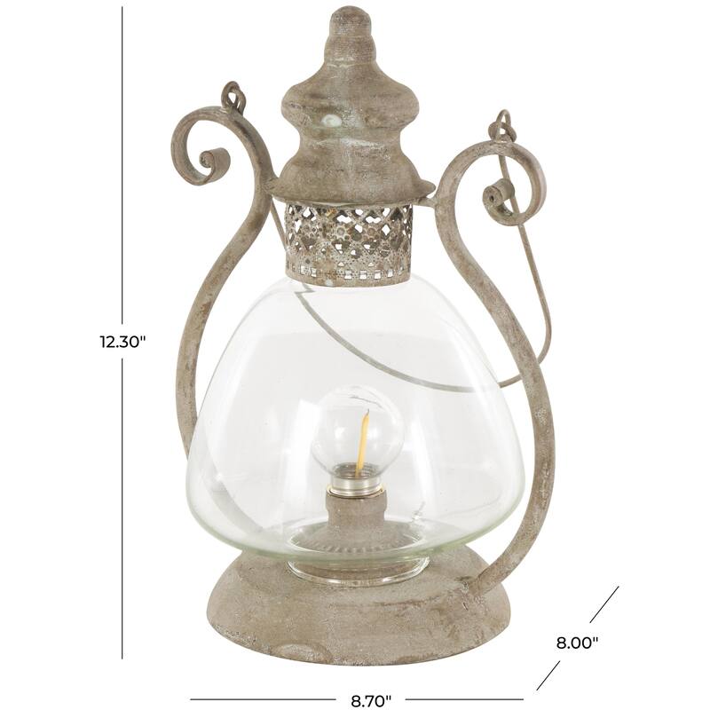 Bronze Metal Decorative Scroll Indoor Outdoor Candle Lantern with Arched Handle - 8"W x 9"L x 12"H