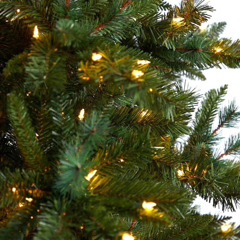 8Ft Artificial Christmas Tree with Clear Lights - Mid Century Pine Holiday Decor - Green - 96