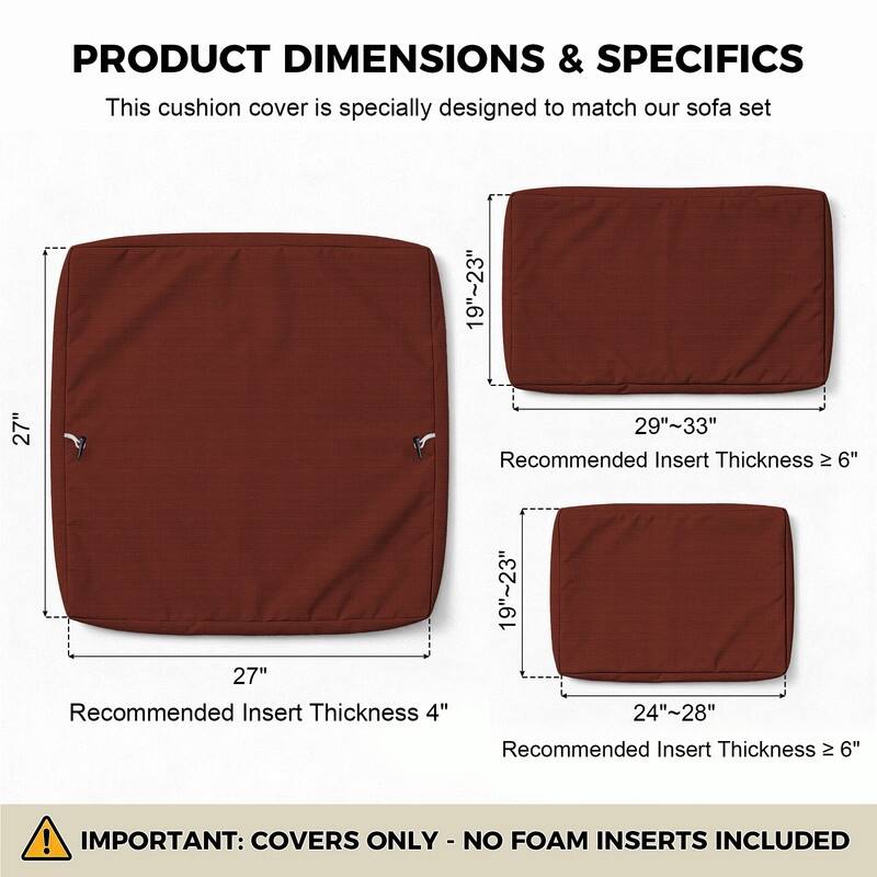 FINCATI 27" × 27" Sectional Cushion Slipcover, Outdoor Cushion Replacement Cover, Patio Seat Cover 27 Inches (COVER ONLY!)