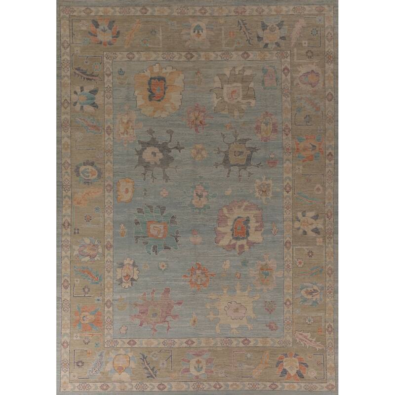 Light Blue Oushak Vegetable Dye Area Rug Hand-Knotted Wool Carpet - 8'11" x 11'8"