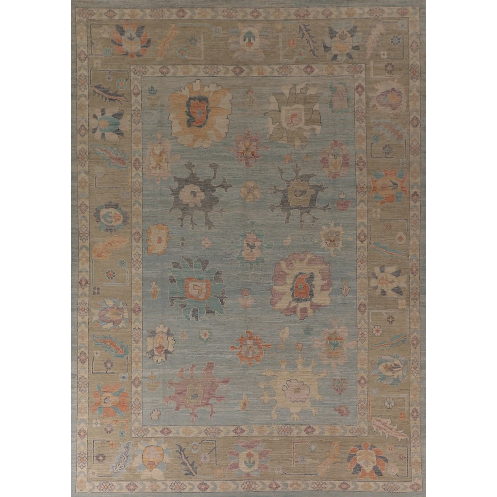 Light Blue Oushak Vegetable Dye Area Rug Hand-Knotted Wool Carpet - 8'11" x 11'8"