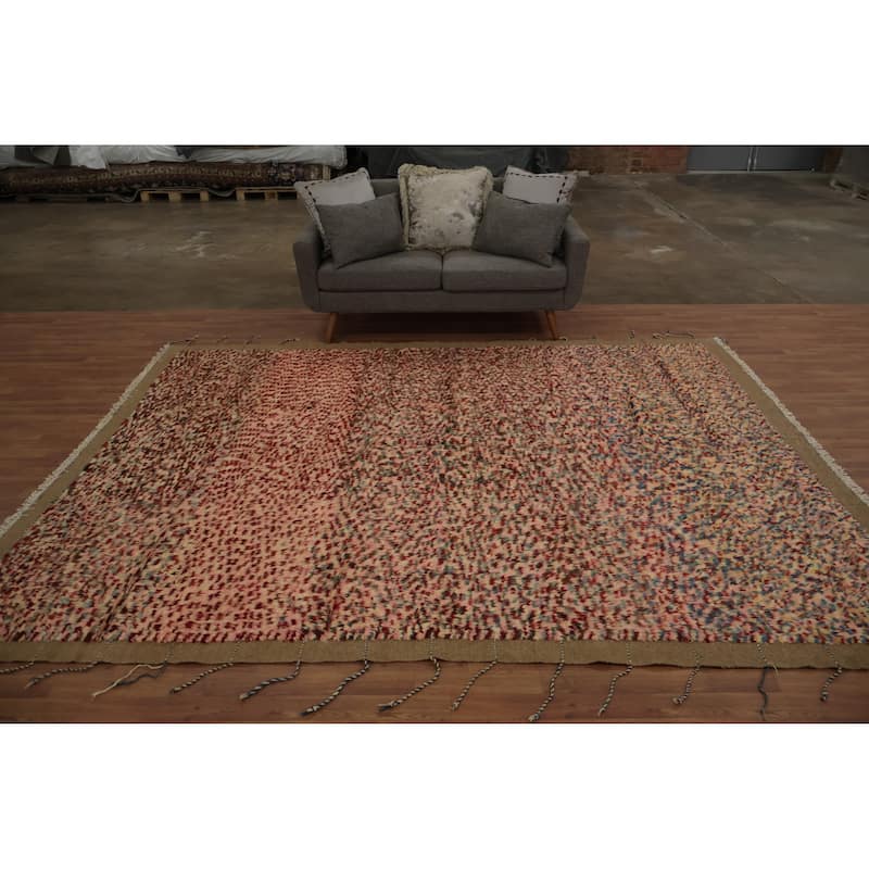Hand Knotted Oriental 100% Wool Carpet Tribal Checkered Pink Moroccan Area Rug - 10' 7'' X 8' 5''