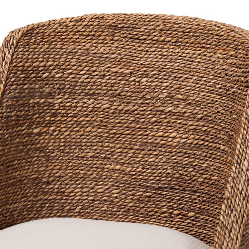 Jasper Seagrass Dining Chair with Mahogany Wood Frame - Coastal Accent Chair with Woven Wingback and Cushioned Seat