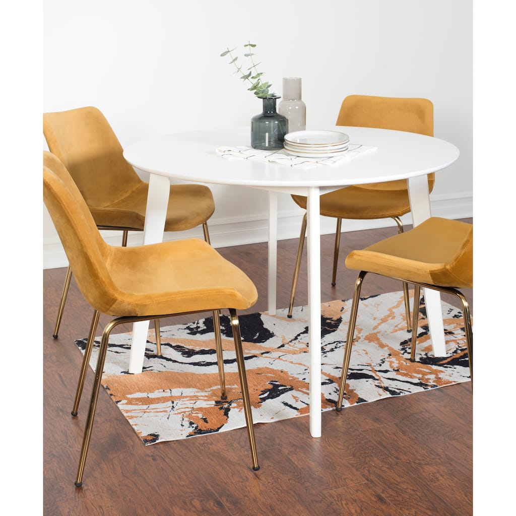 White Yellow Velvet Upholstered Side Chairs with Metal Legs, Bar Table and Chair Set, Round Dining Chairs for Breakfast Nook