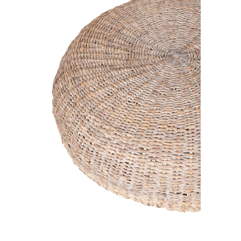 Natural Whitewashed Abaca Round Coffee Table Ottoman by East at Main