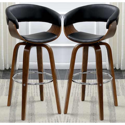 Modern Walnut Bentwood Design Black Upholstered Bar Stool