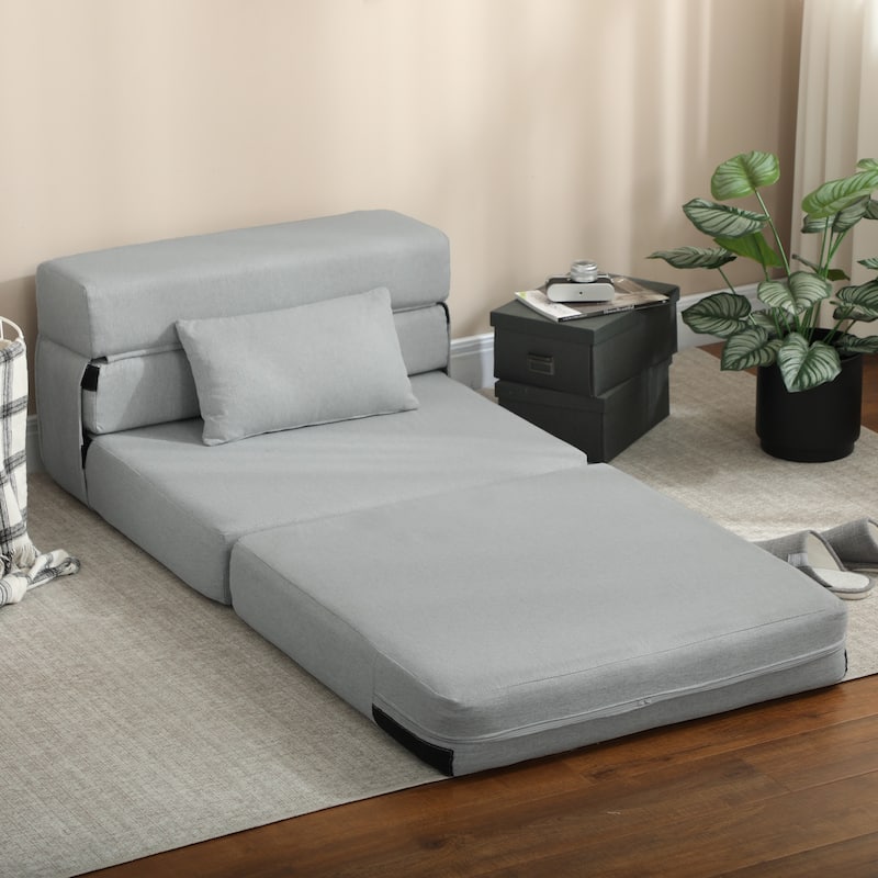 HOMCOM Folding Sofa Bed, Sleeper Chair with Pillow, Modern Linen Convertible Chair Bed, Fold Out Floor Futon Couch