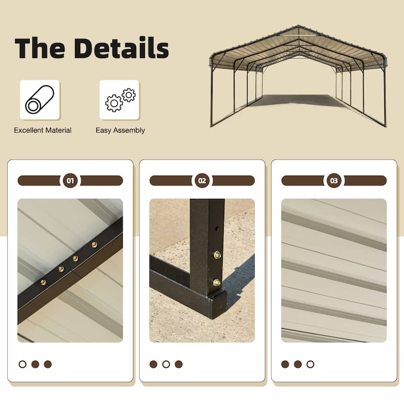 EROMMY Outdoor Carport with Galvanized Steel Roof, Heavy-Duty All-Weather Shelter for Cars, Boats and Equipment