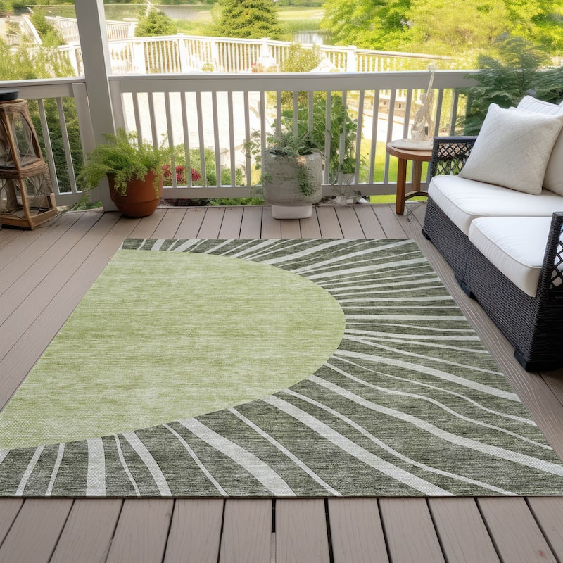 Machine Washable Indoor/ Outdoor ChantilleSunburst Modern Rug - Olive - 10' x 14'