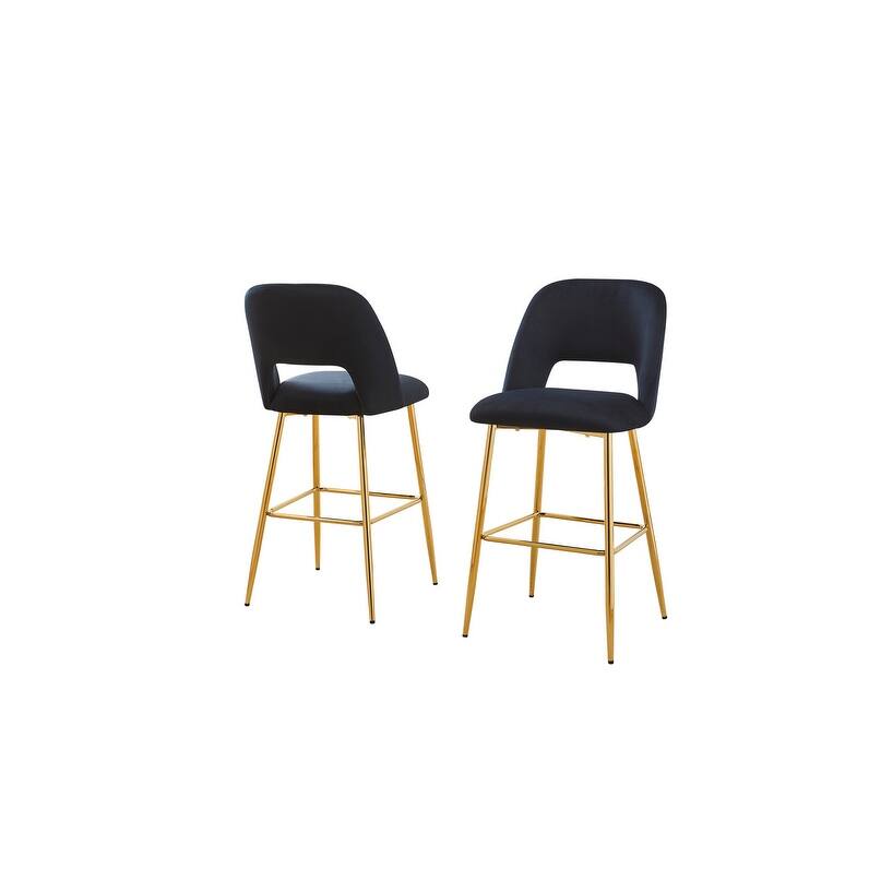 Best Quality Furniture Gold Chrome Velvet Upholstery Bar Stools (Set of 2) - Black