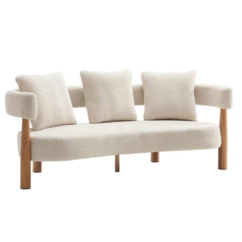 Luxe Modern Upholstered Curved 3-Seater Sofa with Wooden and Metal Legs