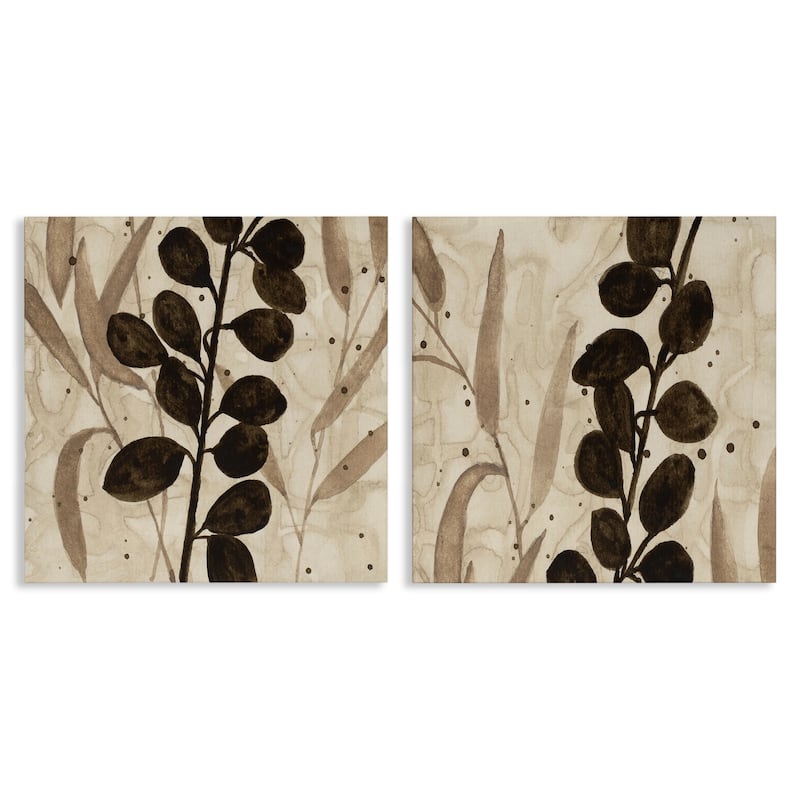 Stupell Natural Tone Sprouting Leaves Canvas Wall Art Design By Krinlox (Set of 2) - 17 x 17