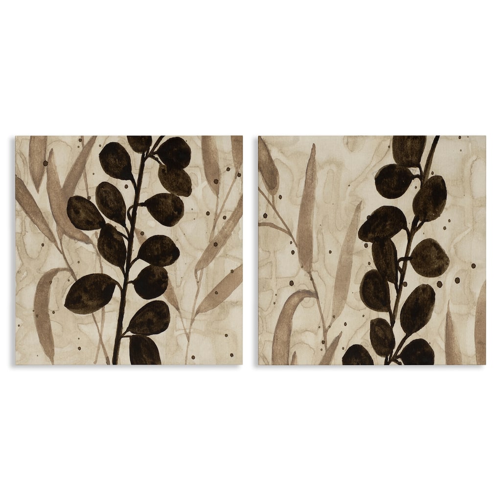 Stupell Natural Tone Sprouting Leaves Canvas Wall Art Design By Krinlox (Set of 2)