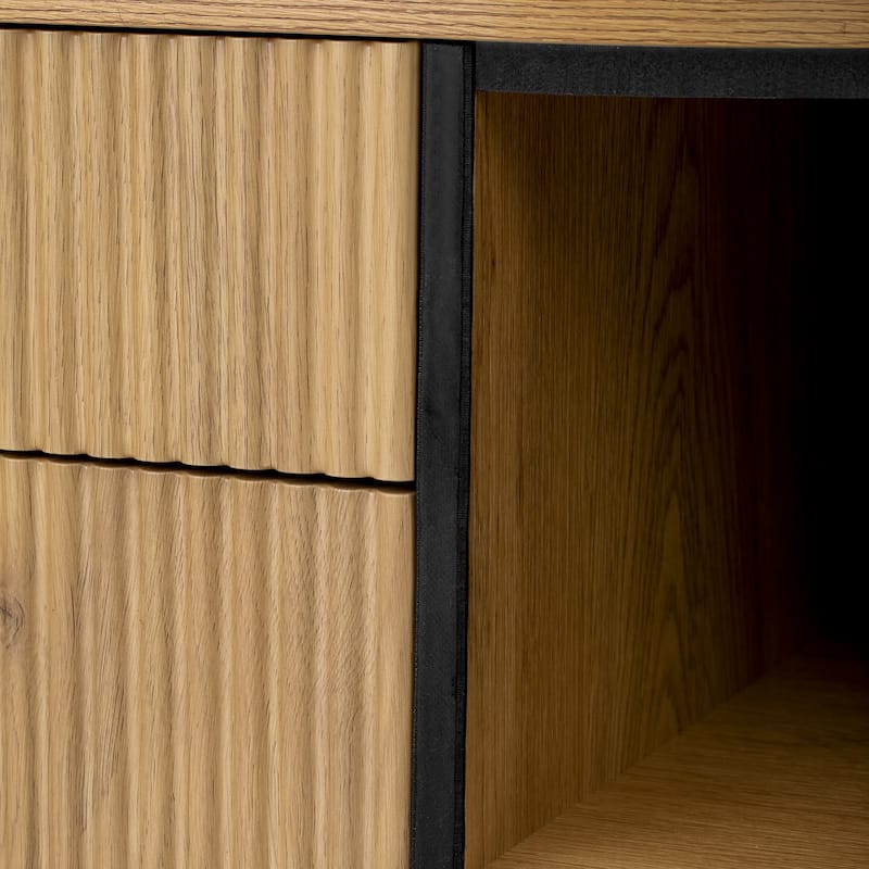 Modern 55.1" Storage Cabinet with Curved Doors, 2 Drawers & Side Shelves, Stripe MDF Buffet Console Table