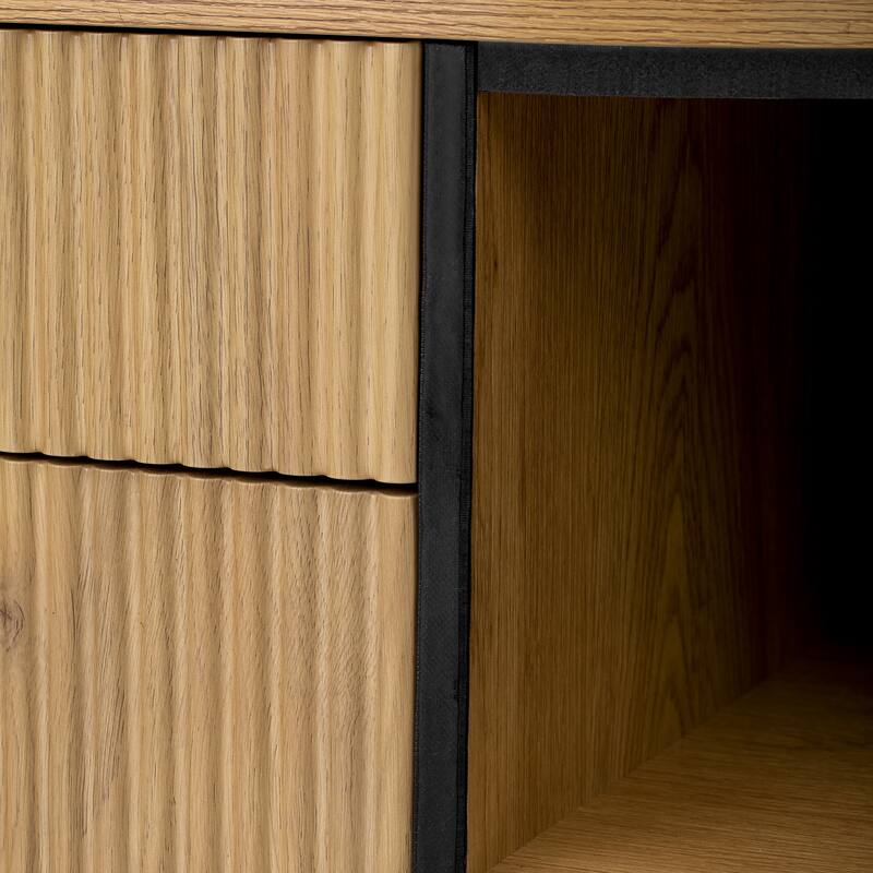 Roomfitters 55.1" Oval Sideboard Buffet Cabinet with 2 Drawers & Wine Rack, Mid-century Modern Fluted Accent for Dining