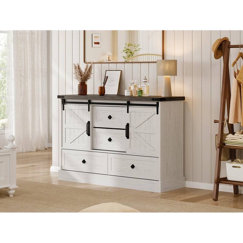 TV Stand with 4 Large Drawers & Bar Handles