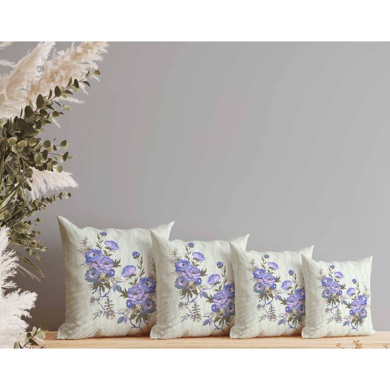 Rosemary Rosebuds Faux Suede Reversible Throw Pillow Blue and Green