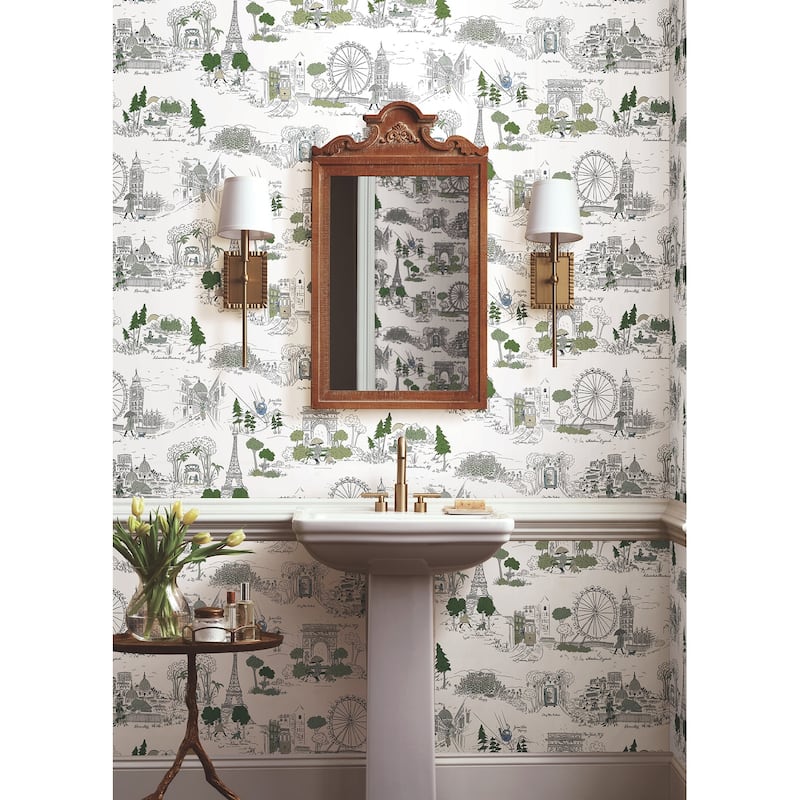 Rifle Paper Co. Travel Sketches Blue Globetrotter Premium Peel + Stick Wallpaper