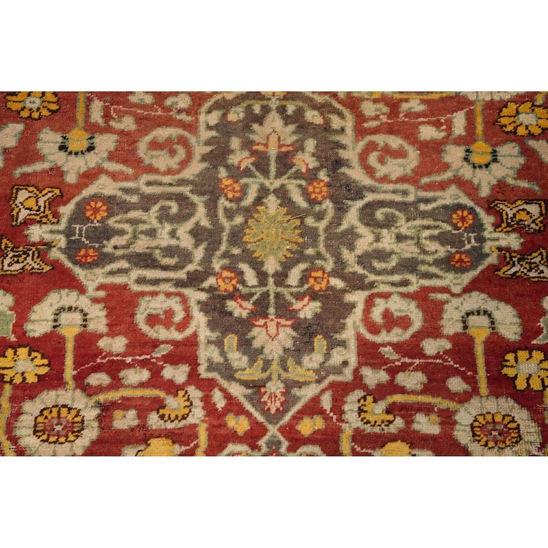 Hand Knotted Oriental 100% Wool Carpet Transitional Floral Oranges & Rust Oushak Area Rug - 9' 0'' X 6' 9''