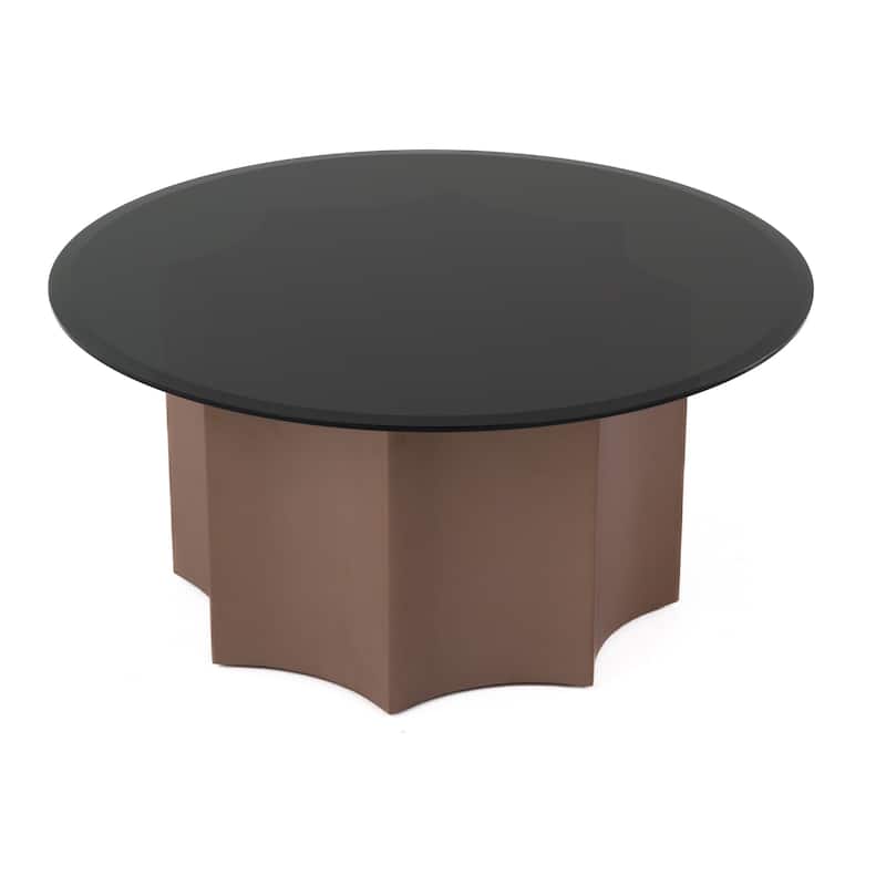 Cid Ingo Coffee Table, 32 Inch Black Mirrored Glass Top, Wine Red Base