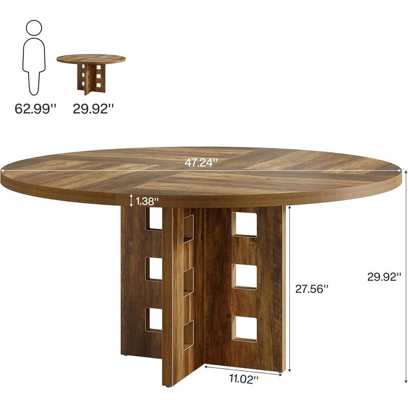 47 Inches Brown Engineered Wood Dining Table, Round Kitchen Table for 4-6 People