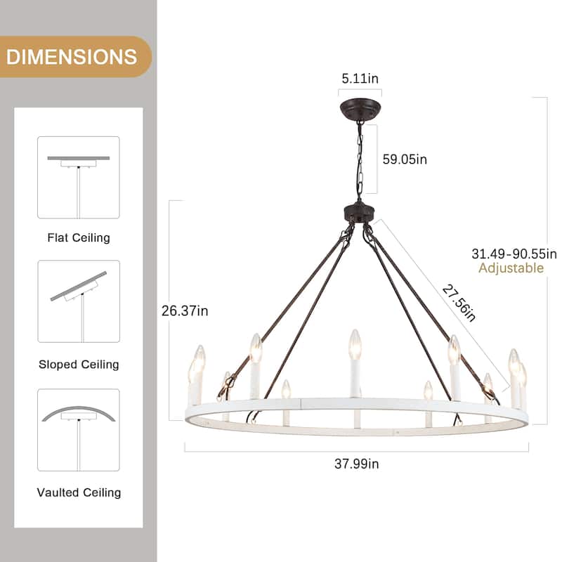 12-light Rustic Farmhouse Wagon Wheel Chandelier for Living Room - W37.99" x H90.55" - N/A