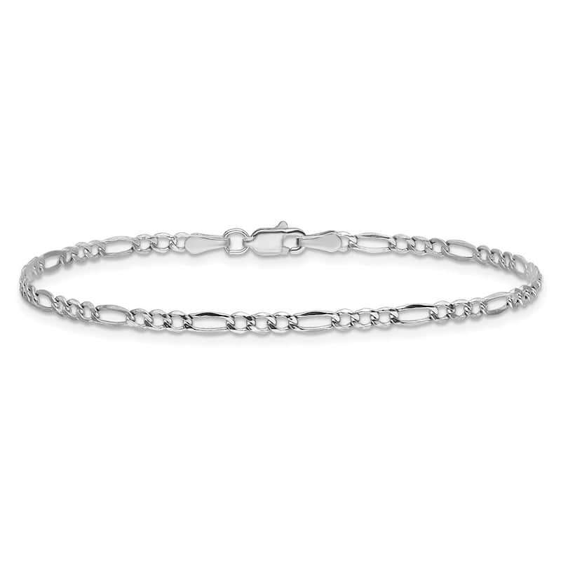 Curata 14k White Gold 9" 2.5mm Solid Figaro Chain Anket