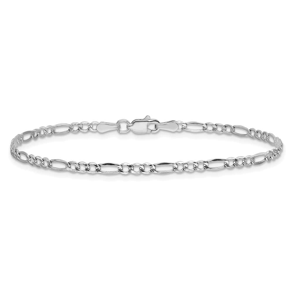 Curata 14k White Gold 9" 2.5mm Solid Figaro Chain Anket