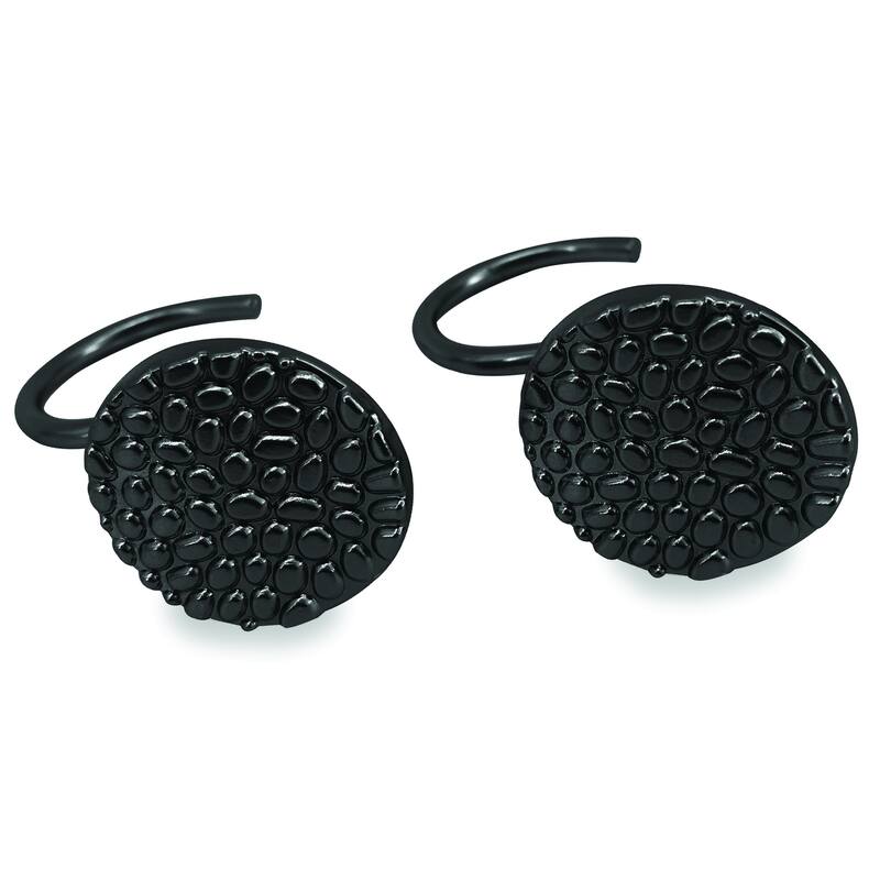 12 Piece Set - Matte Black Pebble Stones Heavy Duty Shower Curtain Hooks Rings Rustproof Metal - Matte Black