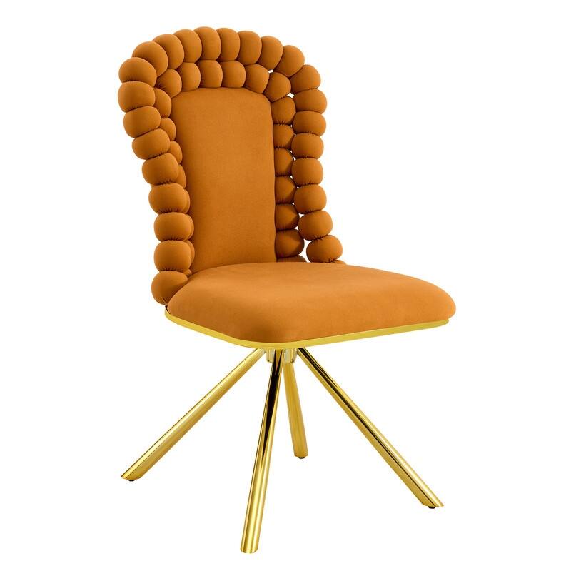 Set of 2 Modern Velvet Dining Chairs with Bubble Bead Back & Gold Legs