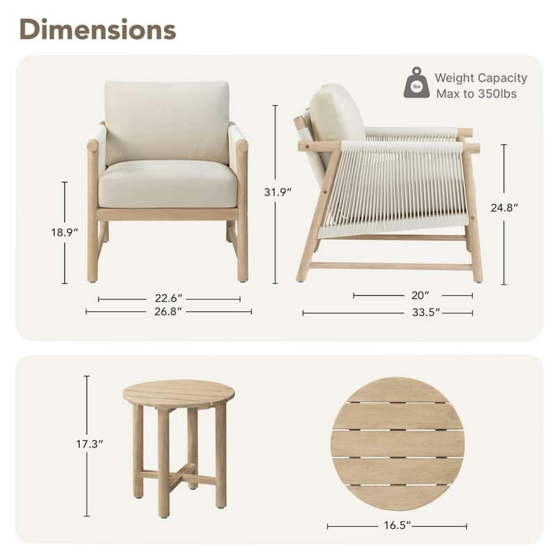 Lynn 3-Piece Outdoor Wood Patio Furniture Bistro Set