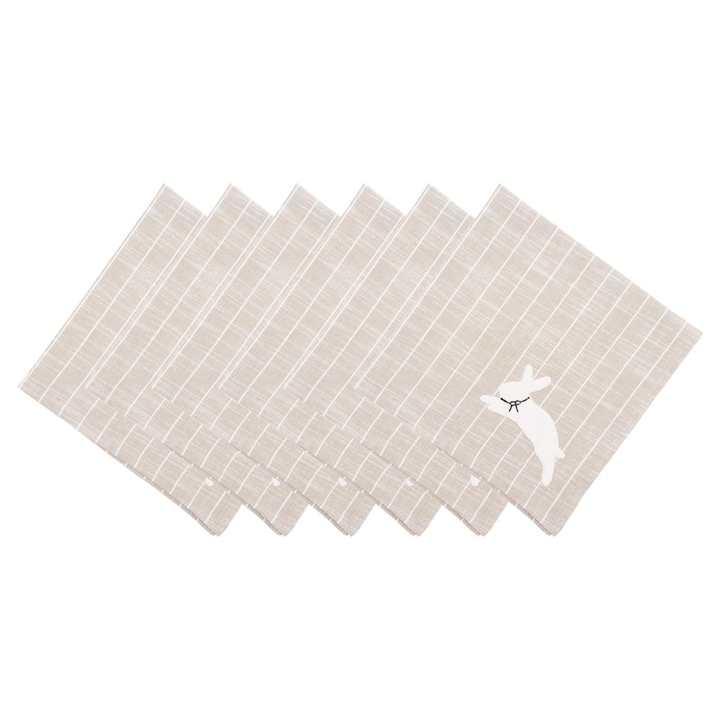 White Bunny Hop Stripe Napkin Set of 6 - Beige