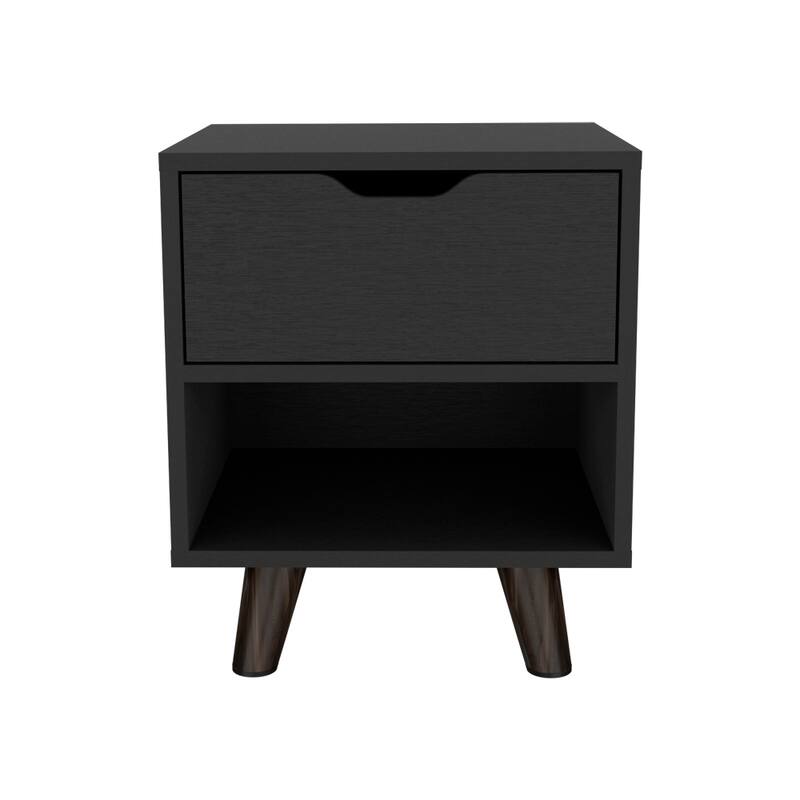 Black Nightstand with Display Shelf and Spacious Drawer - Black