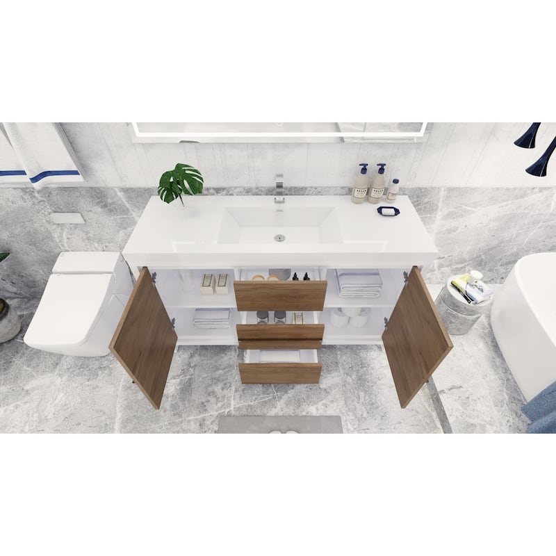 dolce 60 natural oak finish freestanding bath vanity with single basin reinforced acrylic top