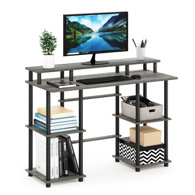 Computer Desk with Shelf - French Oak Grey Black Modern Writing Table