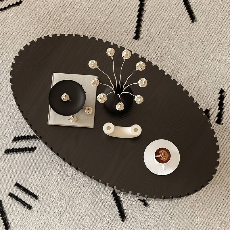 Living Room Oval Handcrafted Olive-Shaped Wooden Coffee Table with Sturdy Pedestal