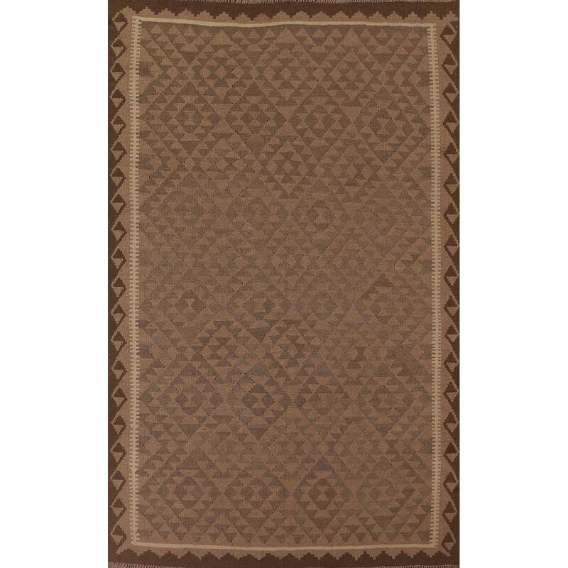 Hand Woven Oriental 100% Wool Carpet Southwestern Geometric Brown Kilim Area Rug - 9' 3'' X 6' 6''