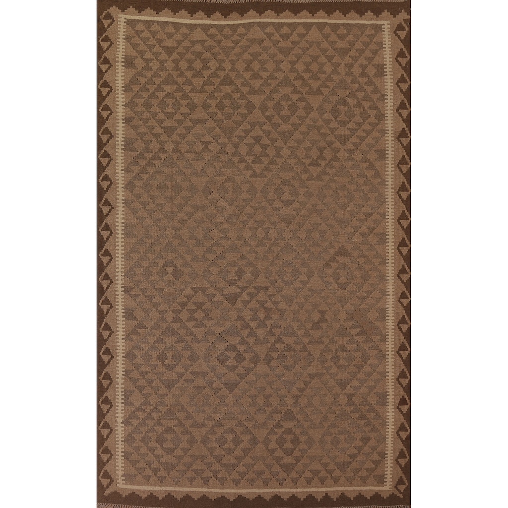 Hand Woven Oriental 100% Wool Carpet Southwestern Geometric Brown Kilim Area Rug - 9' 3'' X 6' 6''