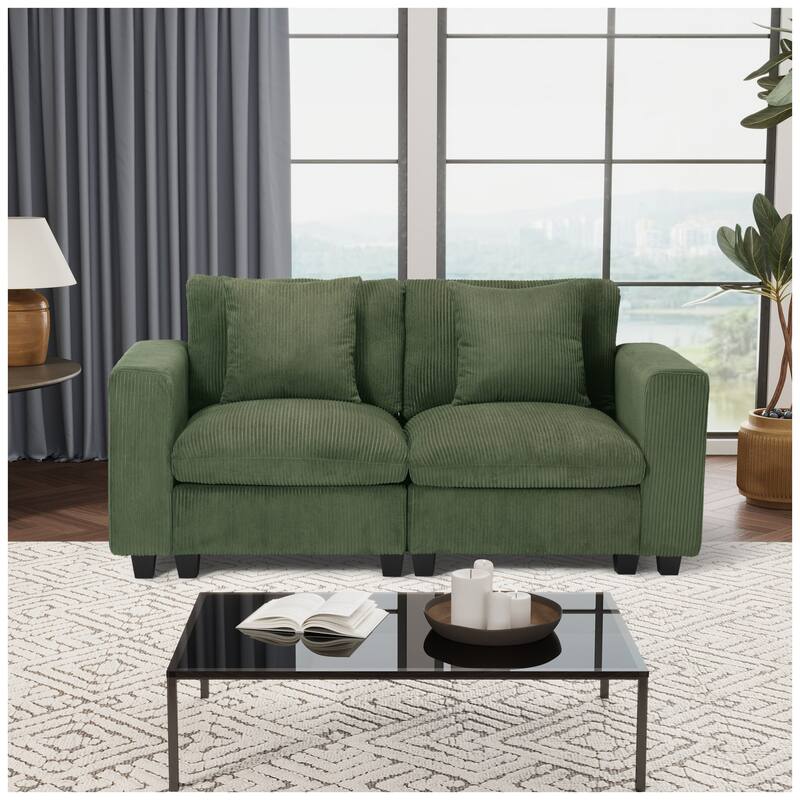 Hamilton Corduroy Upholstered Modular Loveseat with USB Port