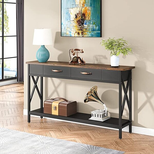 70 Inches Sofa Table with 2 Drawers, Extra Long Console Table with